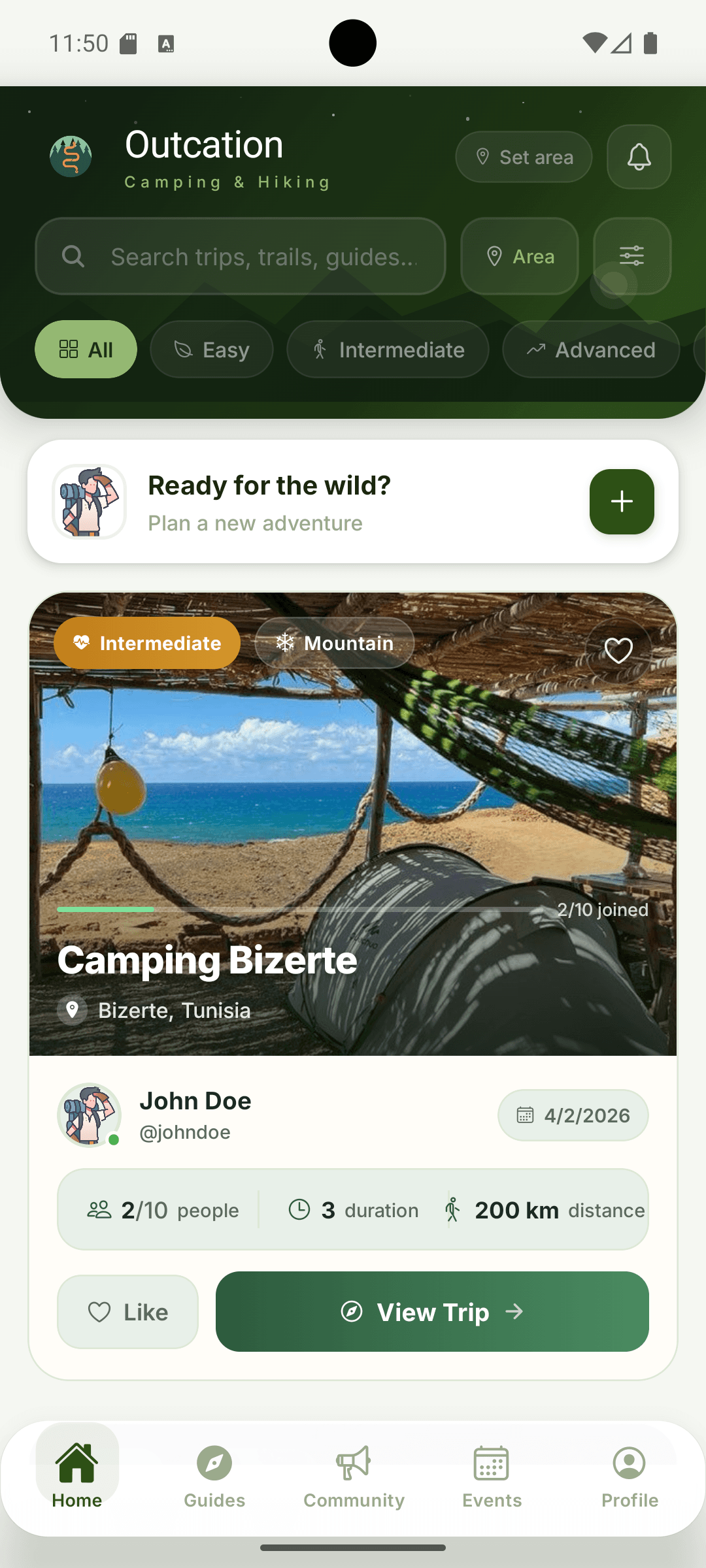 Outcation home dashboard